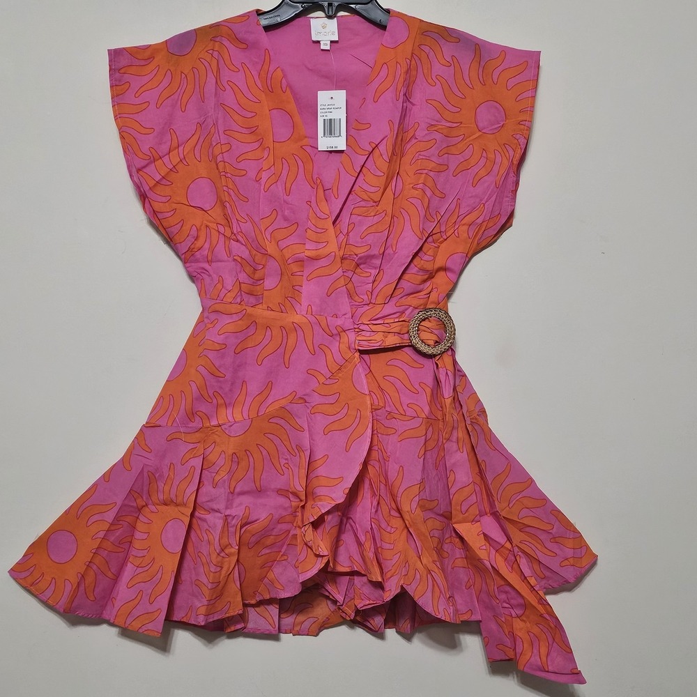J Marie Romper XS Pink Orange Short Romper Wrap V-neck Flutter Sleeve New 503226